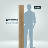 Größenvergleich Plankenlänge 180 cm im Vergleich zu einer Persson mit 182 cm Körpergröße