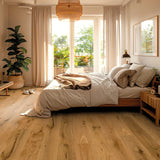 Schlafzimmer Raumbild mit Parkett Eiche Nils XL-Diele in Holzoptik mit Natur-Prägung