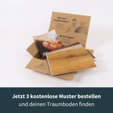 Unsere Musterbox mit drei kostenlosen Mustern aus der Klick-Vinyl Premium Kollektion in Holzoptik