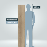 Größenvergleich Plankenlänge 180 cm im Vergleich zu einer Persson mit 182 cm Körpergröße