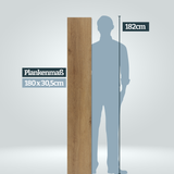 Größenvergleich Plankenlänge 180 cm im Vergleich zu einer Persson mit 182 cm Körpergröße