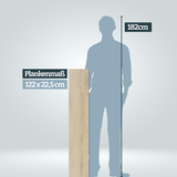 Größenvergleich Plankenlänge 122 cm im Vergleich zu einer Persson mit 182 cm Körpergröße