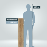 Größenvergleich Plankenlänge 122 cm im Vergleich zu einer Persson mit 182 cm Körpergröße