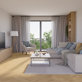 Wohnzimmer Raumbild von Klick-Vinyl Eiche Föhr dezentes Dekor in Holzoptik