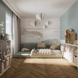 Kinderzimmer Raumbild von Klick-Vinyl Eiche Helgoland dezentes Dekor in Holzoptik