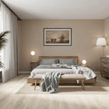 Schlafzimmer Raumbild von Klick-Vinyl Eiche Husum markantes Dekor in Holzoptik