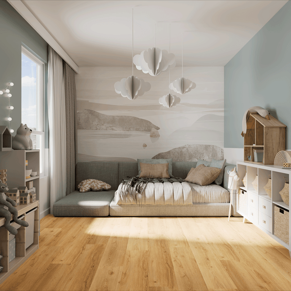 Kinderzimmer Raumbild von Klick-Vinyl Eiche Memmert markantes Dekor in Holzoptik