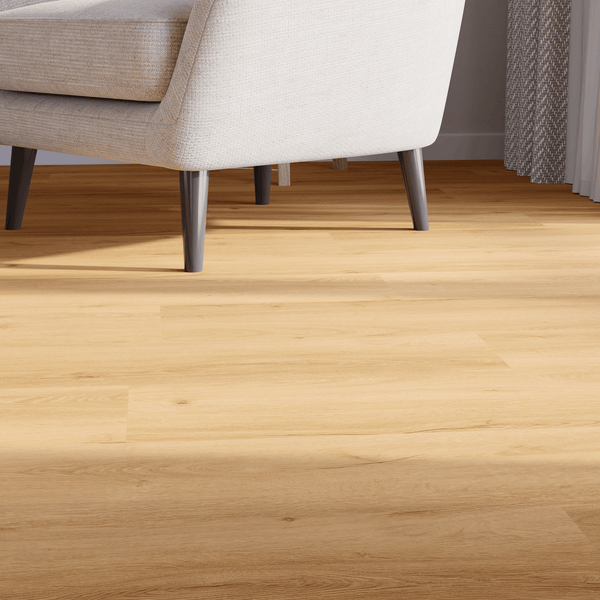 Sitzecke Closeup Klick-Vinyl Eiche Memmert markantes Dekor in Holzoptik