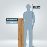 Größenvergleich Plankenlänge 122 cm im Vergleich zu einer Persson mit 182 cm Körpergröße