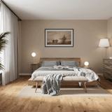 Schlafzimmer Raumbild von Klick-Vinyl Eiche Sankt Peter Ording rustikales Dekor in Holzoptik