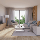 Wohnzimmer Raumbild von Klick-Vinyl Eiche Stralsund markantes Dekor in Holzoptik