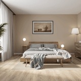 Schlafzimmer Raumbild von Klick-Vinyl Eiche Stralsund markantes Dekor in Holzoptik