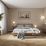 Schlafzimmer Raumbild von Klick-Vinyl Eiche Sylt dezentes Dekor in Holzoptik