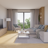 Wohnzimmer Raumbild von Laminat Eiche Pfälzerwald dezentes Dekor in Fischgrät Holzoptik