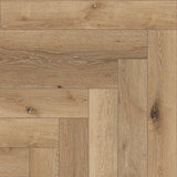 Frontales Detailbild von COREtec Klick-Vinyl Eiche Lumber Fischgrät dezentes Dekor in Holzoptik mit lackierter 4V-Fase