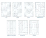 Übersicht von Fischgrät Verlegemustern als technische Zeichnung