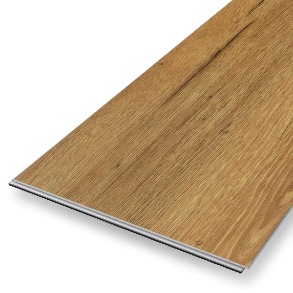 Closeup von der Planke Klick Vinyl Basic Eiche Elbingerode Braun Rigid Trittschall Integriert