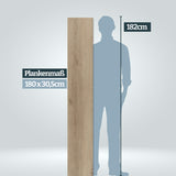 Größenvergleich Plankenlänge 180 cm im Vergleich zu einer Persson mit 182 cm Körpergröße