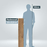 Größenvergleich Plankenlänge 121 cm im Vergleich zu einer Persson mit 182 cm Körpergröße