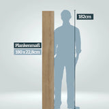 Größenvergleich Plankenlänge 180 cm im Vergleich zu einer Persson mit 182 cm Körpergröße