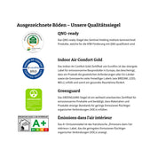 Qualitätssiegel für Klick-Vinyl Basic: QNG-Ready, Indoor Air Comfort Gold, Greenguard und Emissions dans l'air interieru A+