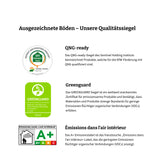 Qualitätssiegel im Überblick: QNG-Ready für ONG Qualifizierung , Greenguard und A+ Emissions dans lair interieur