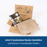 Unsere Musterbox mit drei kostenlosen Mustern aus der Markenwelt Coretec Kollektion in Steinoptik