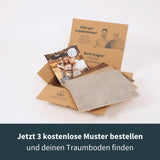 Unsere Musterbox mit drei kostenlosen Mustern aus der Klick-Vinyl Kollektion in Steinoptik