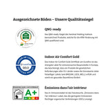 Qualitätssiegel für Klick-Vinyl Premium: QNG-Ready, Indoor Air Comfort Gold und Emissions dans l'air interieru A+