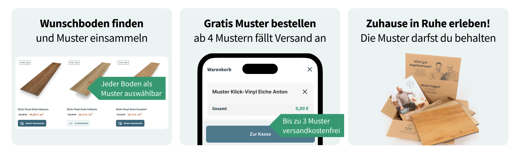 Anleitung: So packst du dein persönliches Musterpaket mit Vinylboden, Laminat und Parkett