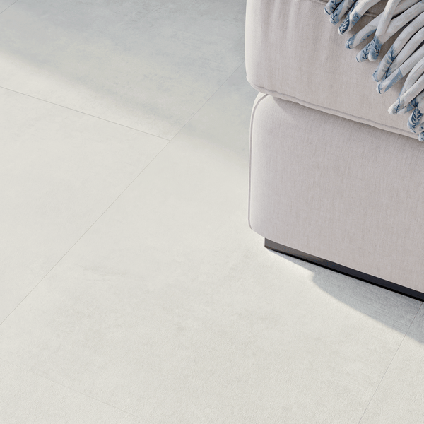 Sofa Closeup Klebe-Vinyl Beton Cloppenburg dezentes Dekor in Fliesenoptik