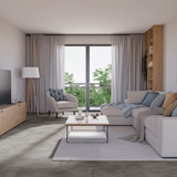 Wohnzimmer Raumbild von Klebe-Vinyl Beton Rheine dezentes Dekor in Fliesenoptik