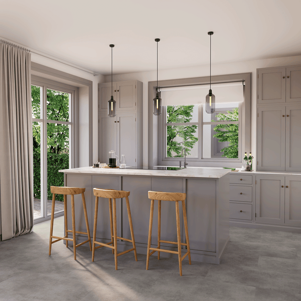 Küche Raumbild von Klebe-Vinyl Beton Rheine dezentes Dekor in Fliesenoptik