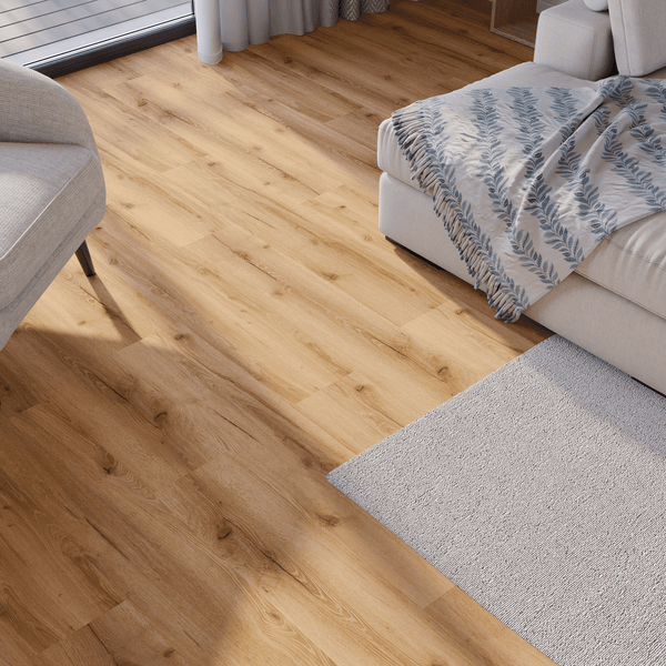 Wohnbereich Closeup Klebe-Vinyl Eiche Norderney rustikales Dekor in Holzoptik