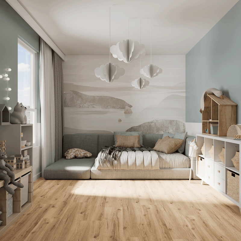 Kinderzimmer Raumbild von Klebe-Vinyl Eiche Wangerooge rustikales Dekor in Holzoptik