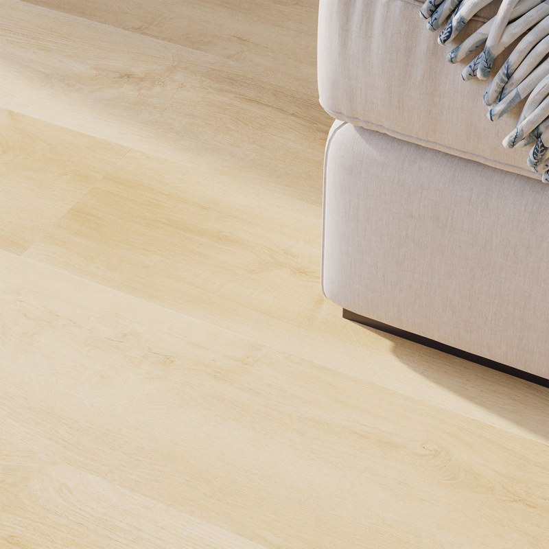 Sofa Closeup Klick-Vinyl Eiche Spiekeroog markantes Dekor in Holzoptik