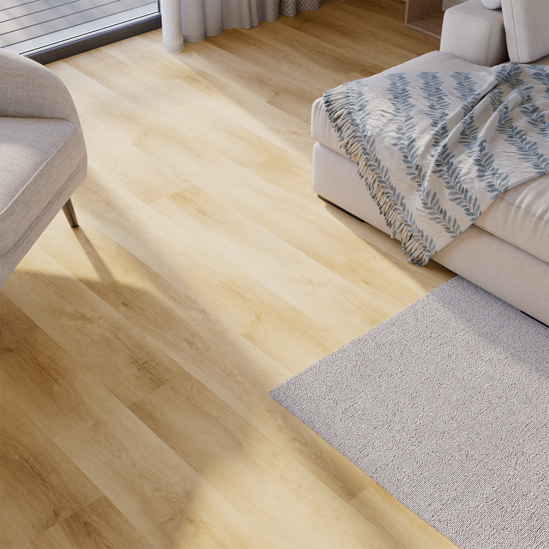 Wohnbereich Closeup Klick-Vinyl Eiche Spiekeroog markantes Dekor in Holzoptik