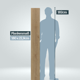 Größenvergleich Plankenlänge 180 cm im Vergleich zu einer Persson mit 182 cm Körpergröße