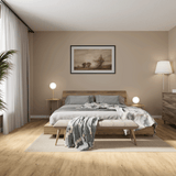 Schlafzimmer Raumbild von Klick-Vinyl Eiche Cuxhaven markantes Dekor in Holzoptik
