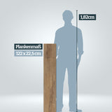 Größenvergleich Plankenlänge 122 cm im Vergleich zu einer Persson mit 1,82 cm Körpergröße