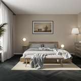 Schlafzimmer Raumbild von Klick-Vinyl Eiche Mellum dezentes Dekor in Holzoptik