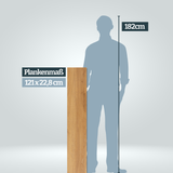 Größenvergleich Plankenlänge 121 cm im Vergleich zu einer Persson mit 182 cm Körpergröße