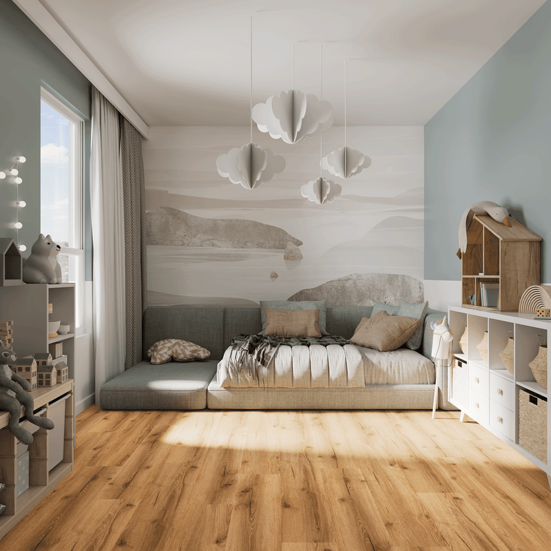 Kinderzimmer Raumbild von Klick-Vinyl Eiche Norderney rustikales Dekor in Holzoptik