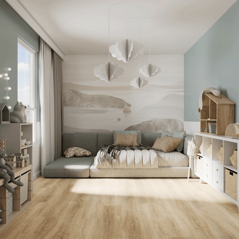 Kinderzimmer Raumbild von Klick-Vinyl Eiche Stralsund markantes Dekor in Holzoptik