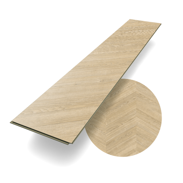 Planke Laminat Eiche Pfälzerwald dezente Holzoptik in hellbraun aus der Premium Kollektion im Fischgrät-Design
