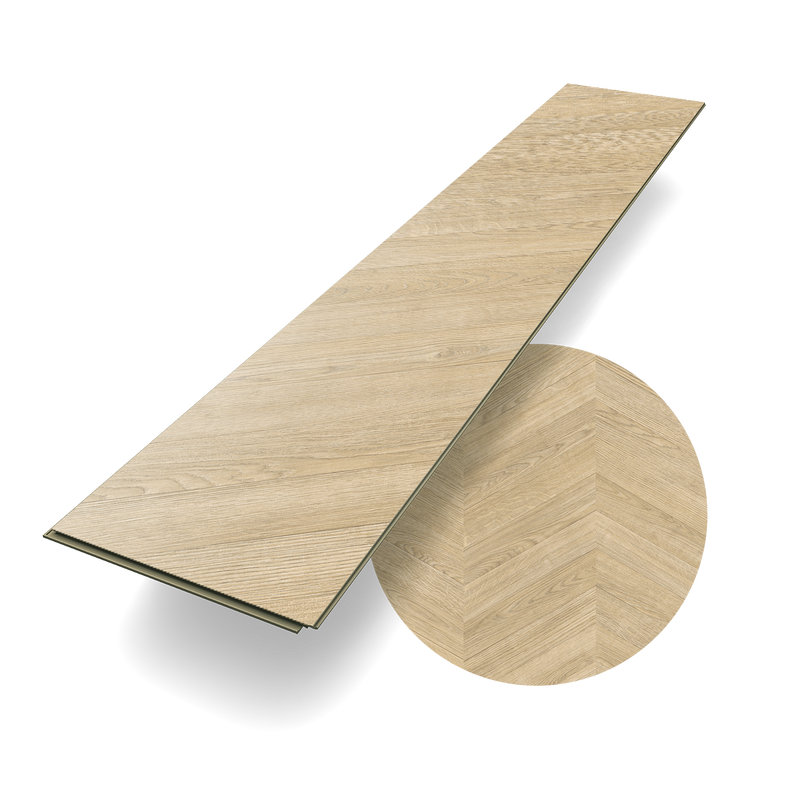Planke Laminat Eiche Pfälzerwald dezente Holzoptik in hellbraun aus der Premium Kollektion im Fischgrät-Design