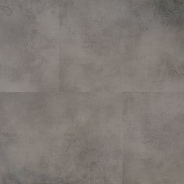 Topdown Verlegebild von Klick-Vinyl Beton Rheine dezentes Dekor in Fliesenoptik mit integrierter Trittschalldämmung